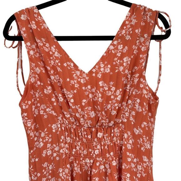 Chelsea28 Sleeveless V-Neck Smocked Tie Shoulder Mini Dress Coral White Medium - Picture 9 of 13